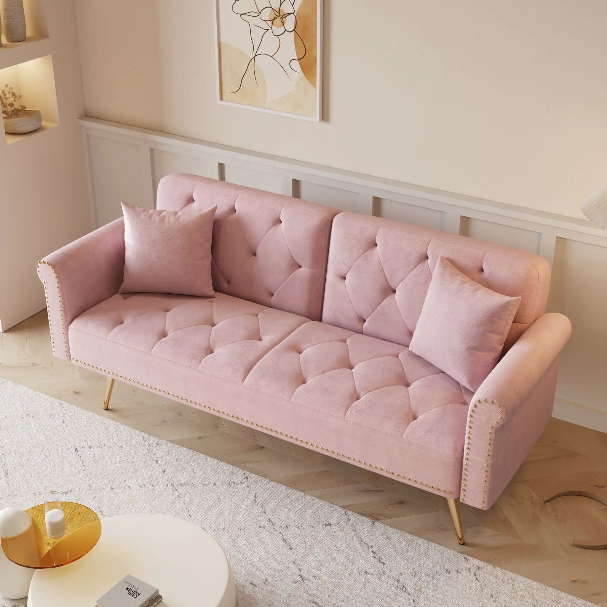 Luxurious Sofa Bed With Nail Head Trim And Matching Pillow by Unique Piece Furniture