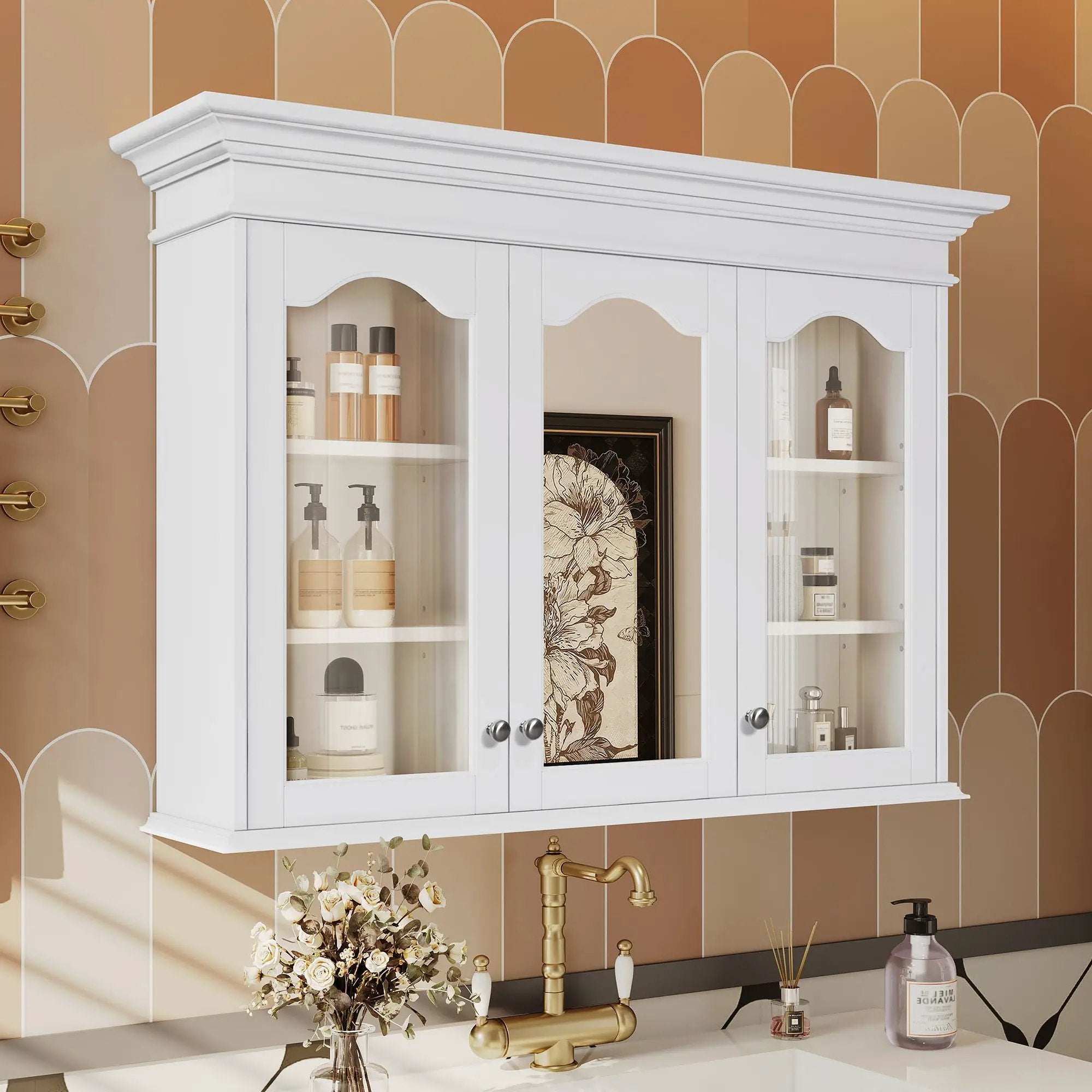 Medicine Cabinet With Mirror Door And Adjustable Shelves, Wall-Mounted Bathroom Storage Cabinet - White by Unique Piece Furniture