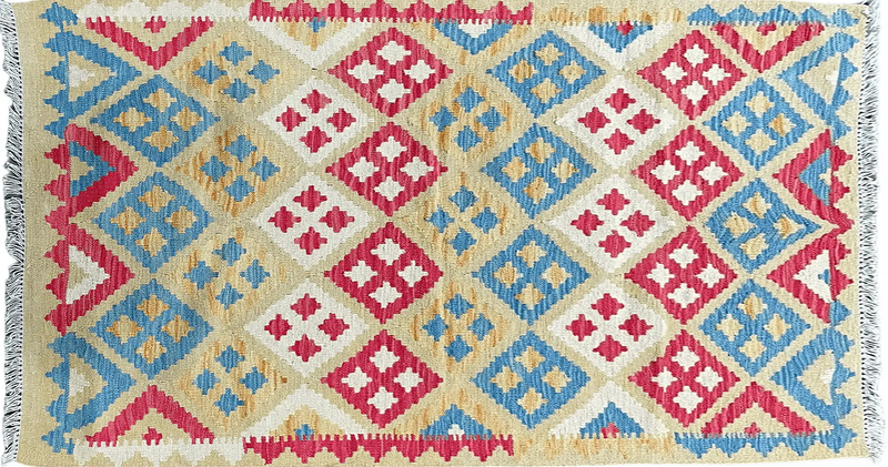 3x5 Kilim Rug Multicolor Tribal Kilim Rug 3 x 5 Tan Light Blue Red Beige New Turkish Anatolian Wool Kilim Flatweave Rug by Jewel Rugs