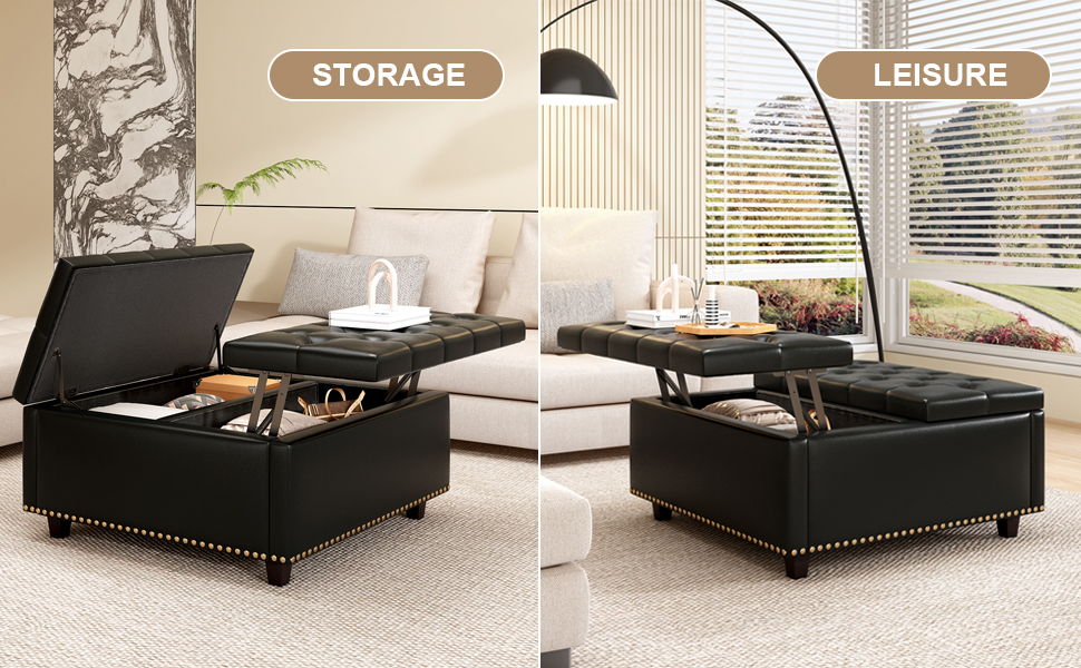 Large Square Storage Ottoman With 2 Storage Doors by HouseOfZazla