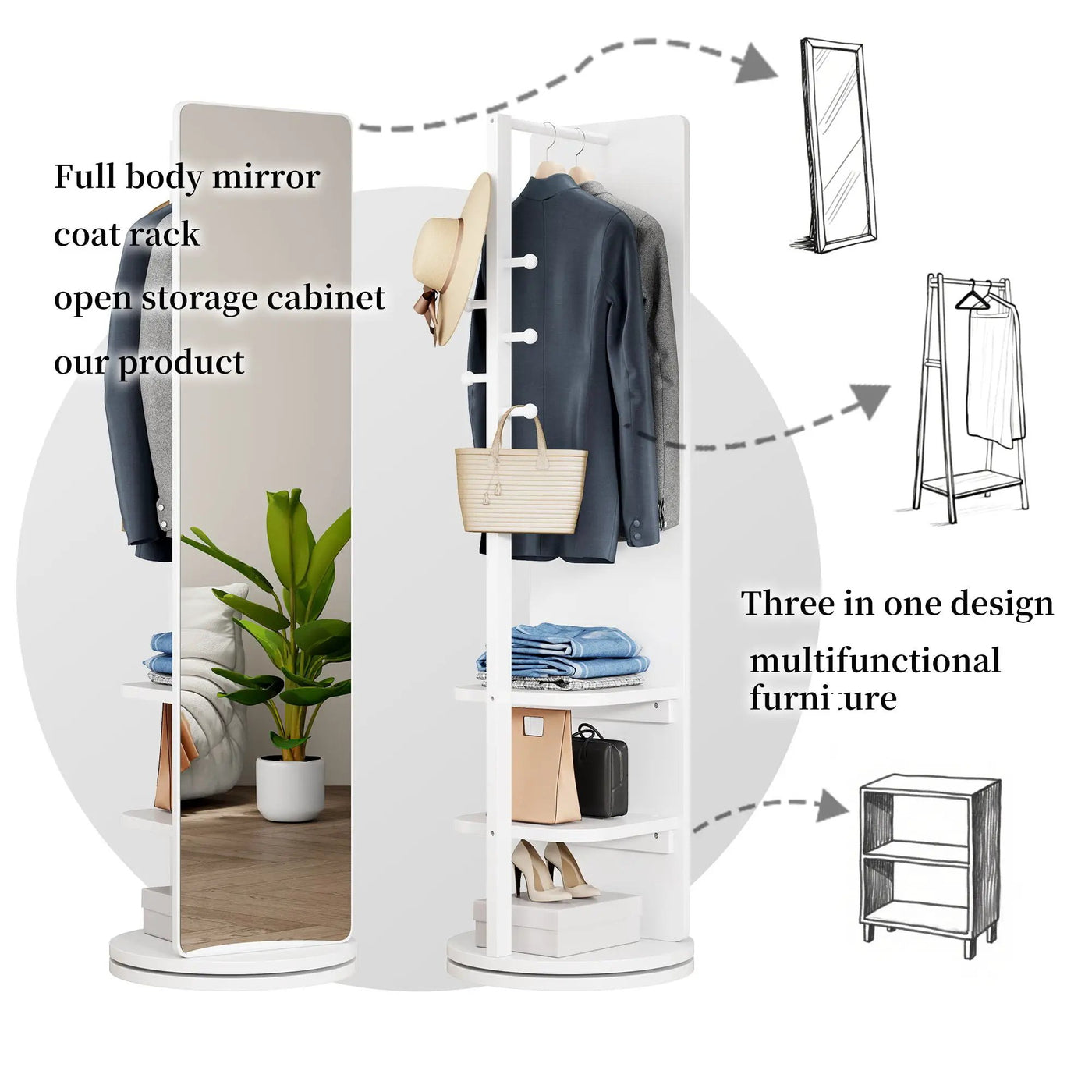 3 In 1 Multifunctional Full Length Clothing Mirror by Unique Piece Furniture
