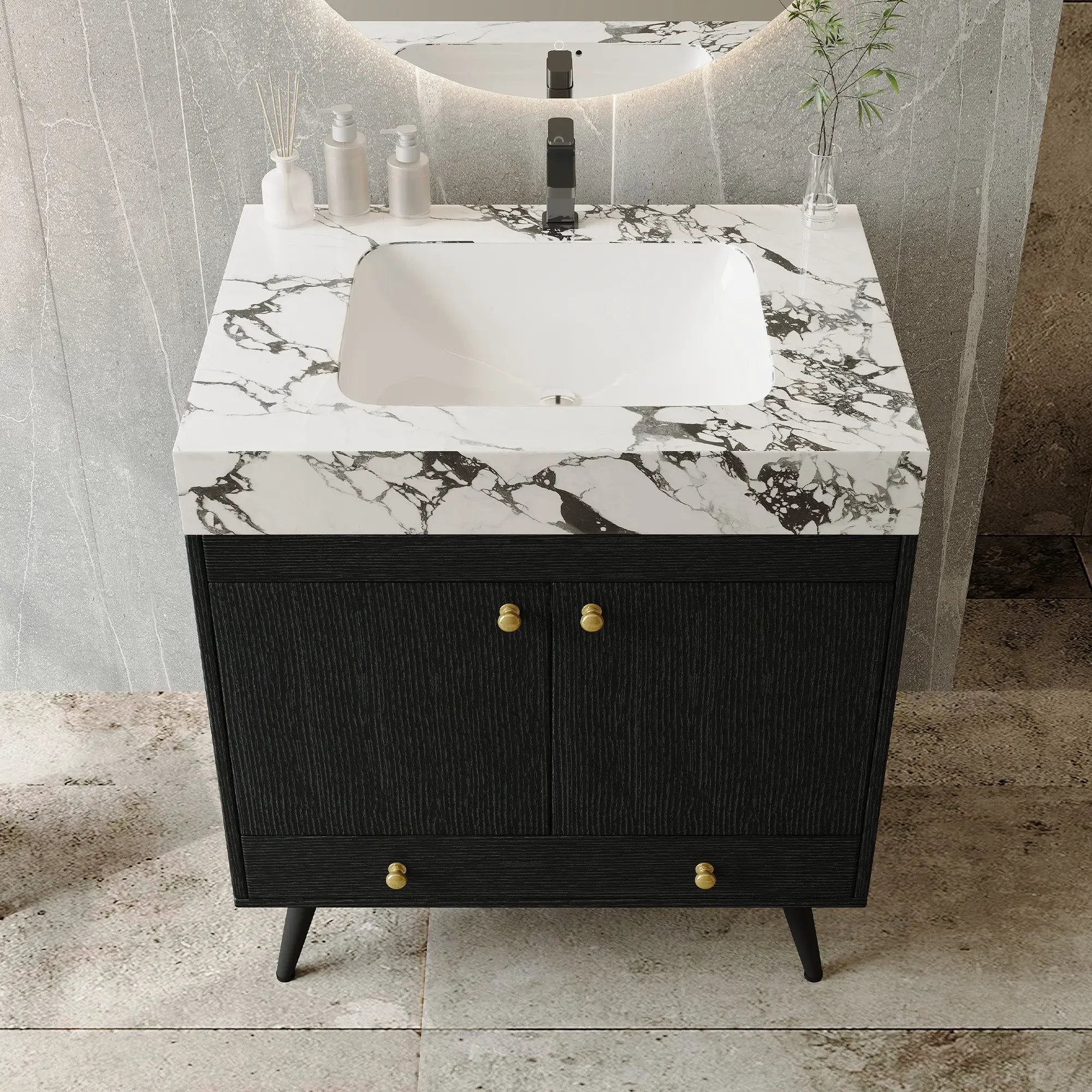 Contemporary Free-standing Bathroom Vanity with Faux Marble Top by HouseOfZazla