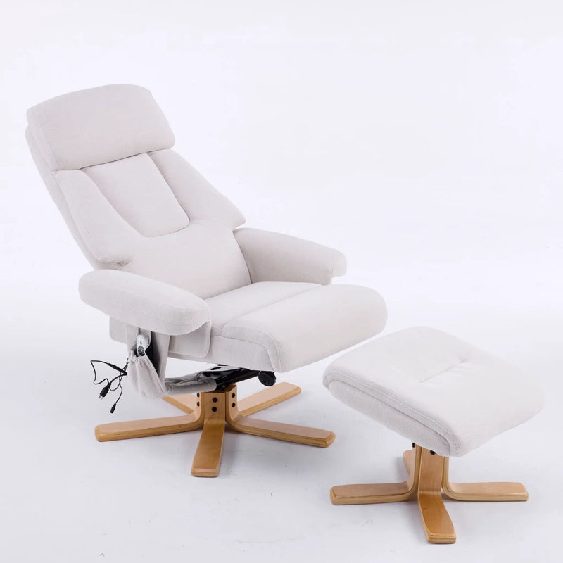 Upholstered Heated Massage 360° Swivel Accent Chair With Ottoman by HouseOfZazla