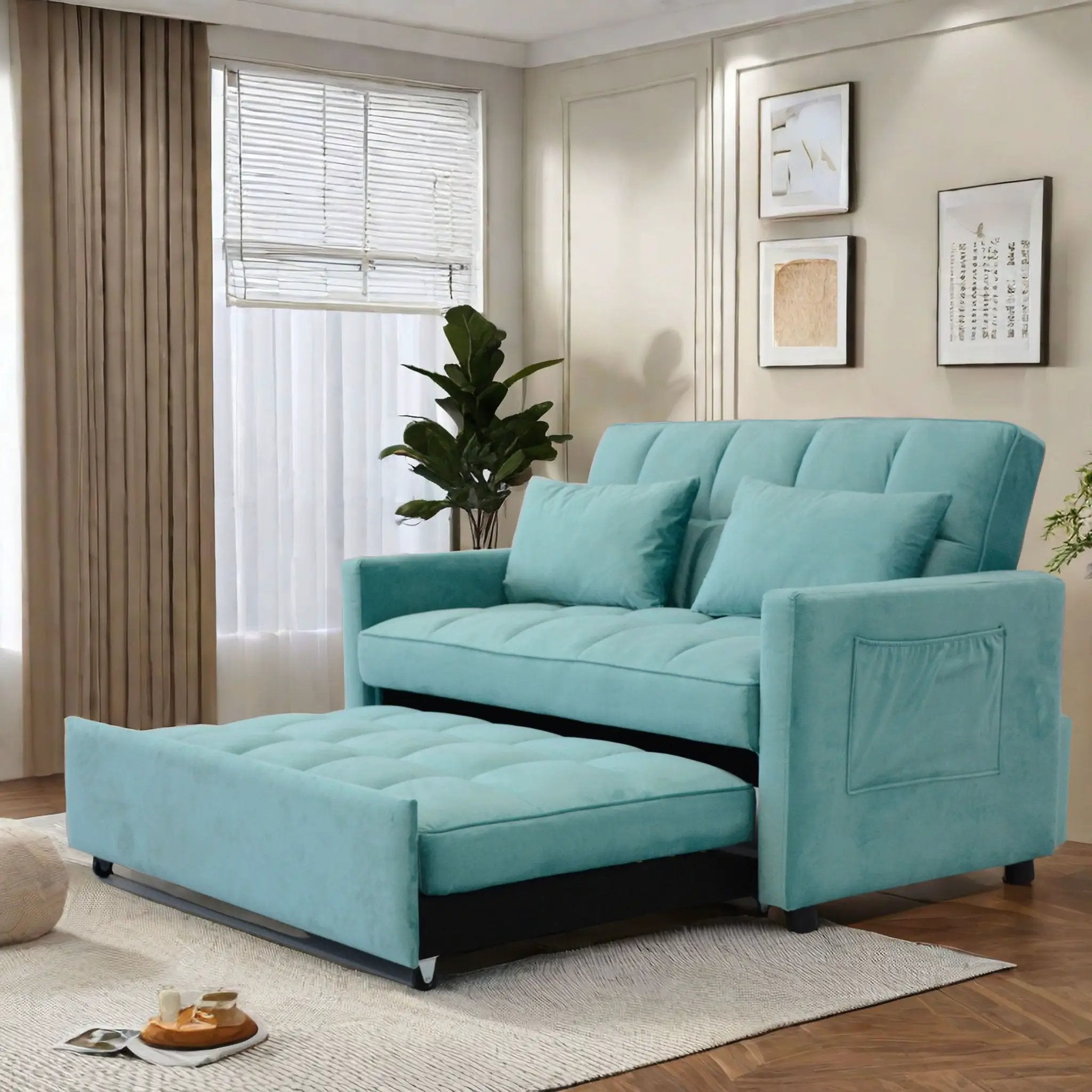 3 In 1 Convertible Sleeper Sofa Bed, Modern Fabric Loveseat Futon Sofa Couch With Pullout Bed, Small Love Seat Lounge Sofa With Reclining Backrest, Furniture For Living Room by HouseOfZazla
