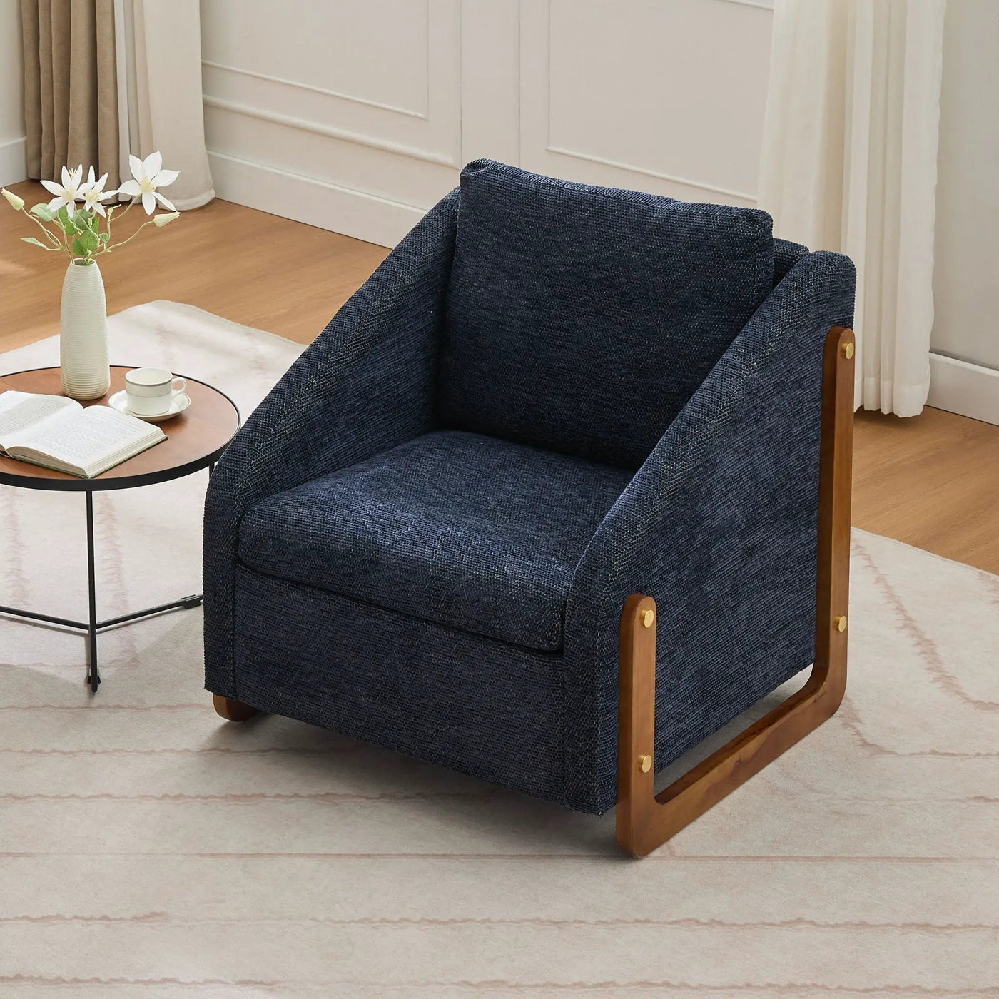 Modern Upholstered Armchair With Wooden Side Frame by Unique Piece Furniture