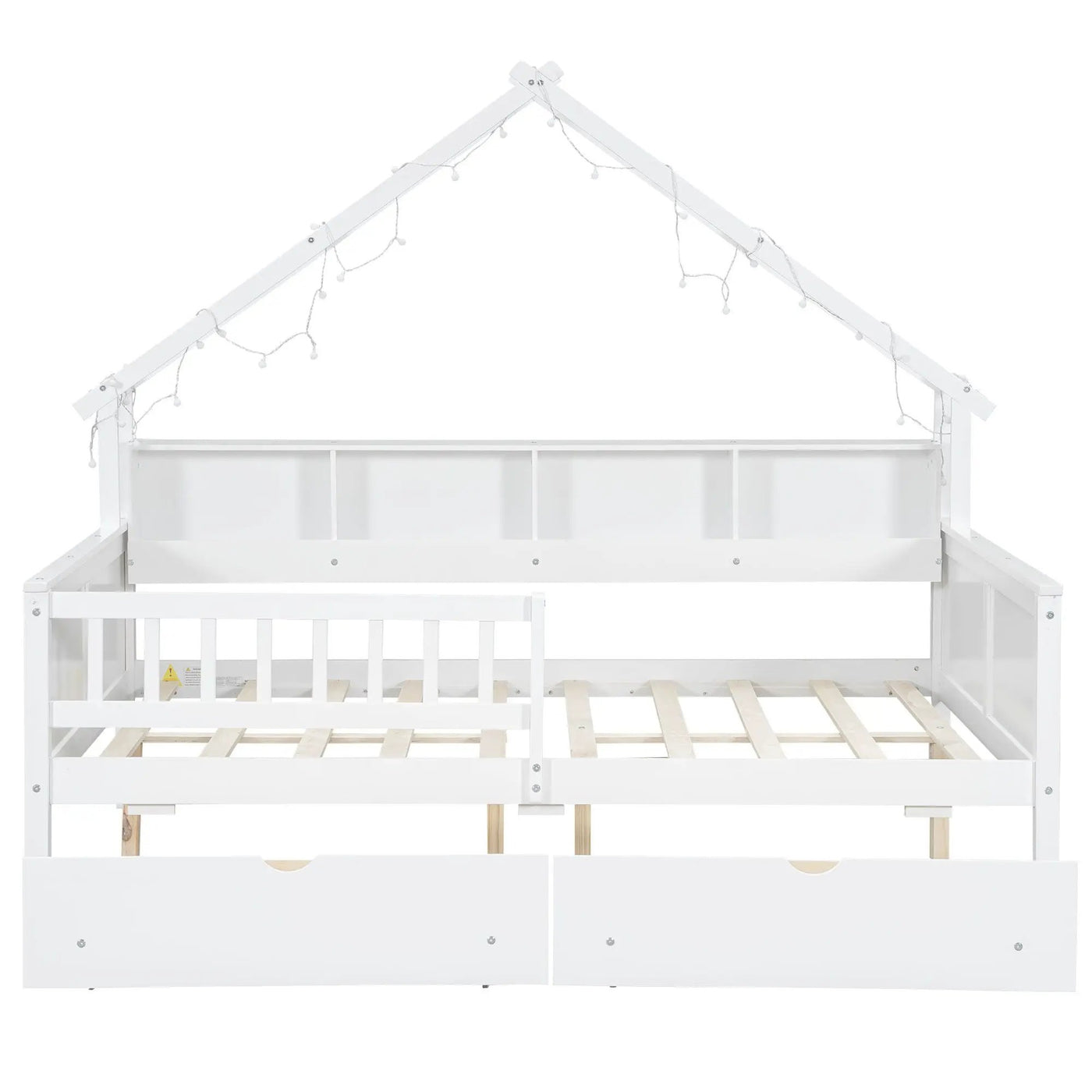 House Style Platform Bed With LED Lights, Storage Shelves, Drawers, And Guardrail by HouseOfZazla