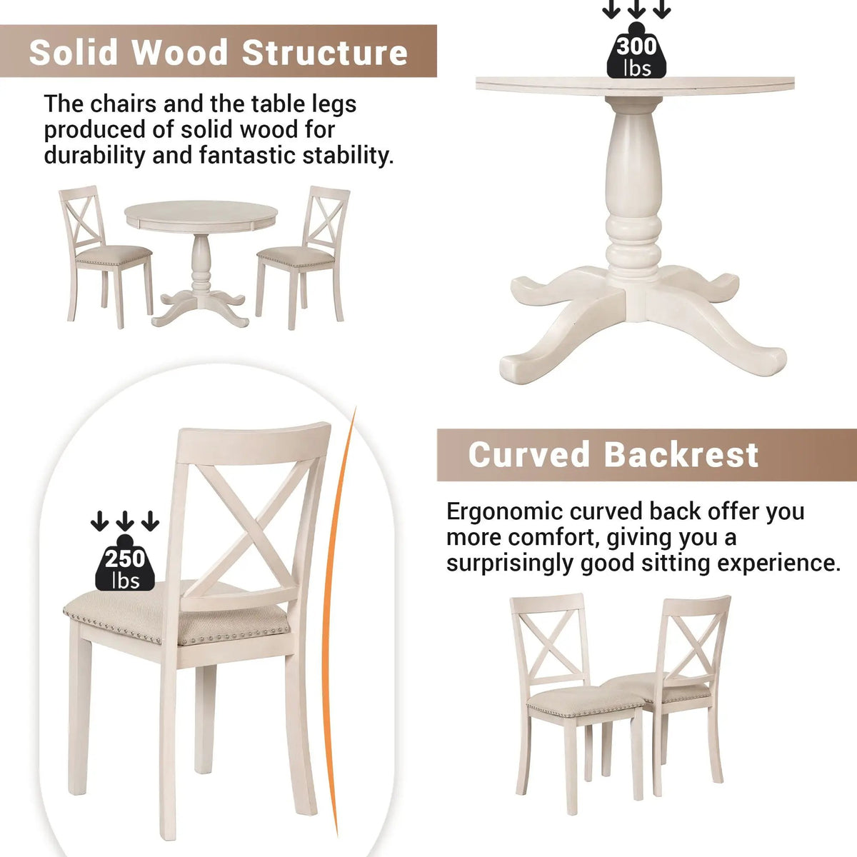 Modern Dining Table Set For 4, Round Table And 4 Kitchen Room Chairs, 5 Piece Kitchen Table Set For Dining Room, Dinette, Breakfast Nook, photo 12 of 14
