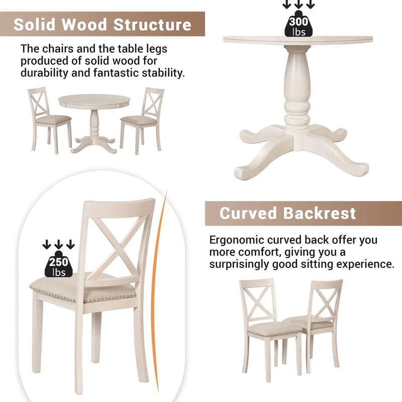 Modern Dining Table Set For 4, Round Table And 4 Kitchen Room Chairs, 5 Piece Kitchen Table Set For Dining Room, Dinette, Breakfast Nook by Unique Piece Furniture