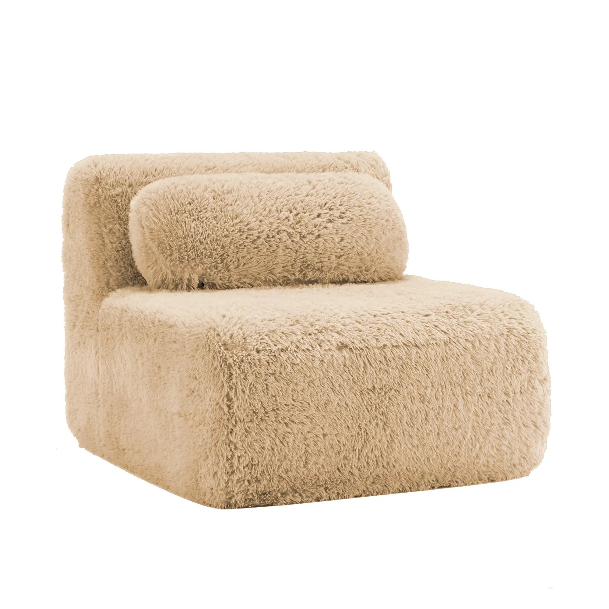 Aviana Armless Sofa with Pillow – Plush Fabric, Light Khaki by HouseOfZazla