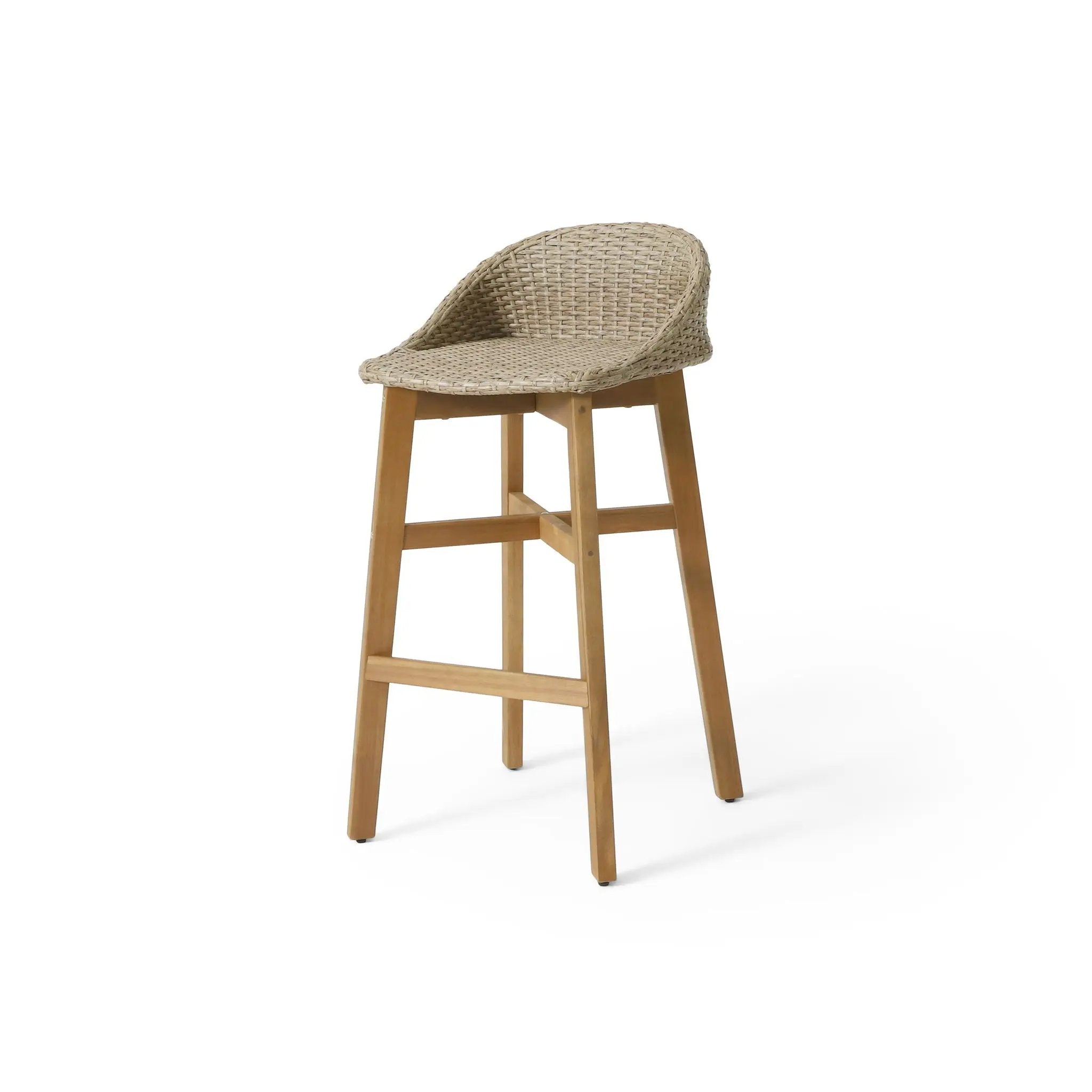 Beeson Outdoor Wicker and Acacia Wood Barstools Set, Water Resistant - Brown by HouseOfZazla