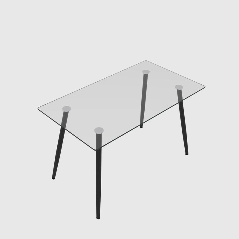 Modern Minimalist Rectangular Glass Dining Table With Tempered Glass Top Metal Legs, For 4 - 6 - Transparent by HouseOfZazla