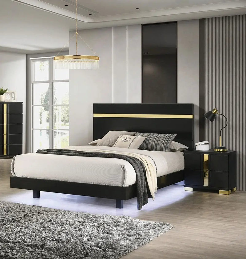 Modern Black 3-Piece Full Size Bedroom Set with LED Lighting by HouseOfZazla