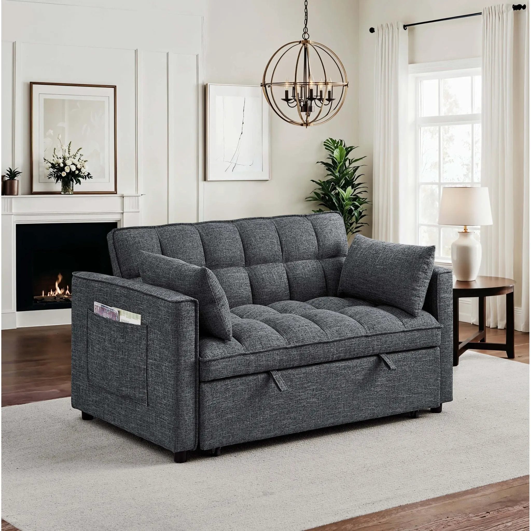 Sienna - Tufted Convertible Sleeper Sofa With Chaise - Gray by HouseOfZazla