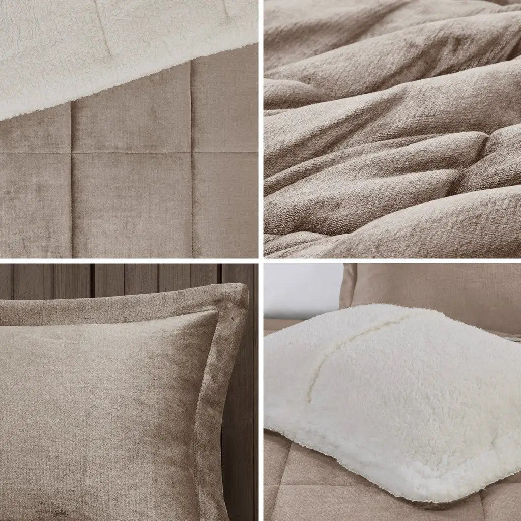 Full/Queen Plush to Sherpa Down Alternative Comforter Set by HouseOfZazla