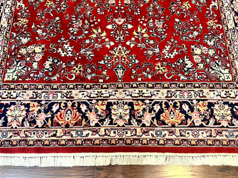 Indo Persian Sarouk Rug 8x10, Red, Floral Allover, Handmade Vintage Wool Carpet, Traditional Rug by Jewel Rugs