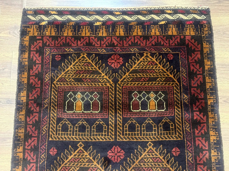 Afghan Rug 3x7, Navy Blue, Tribal Rug, Balouch Carpet, New by Jewel Rugs