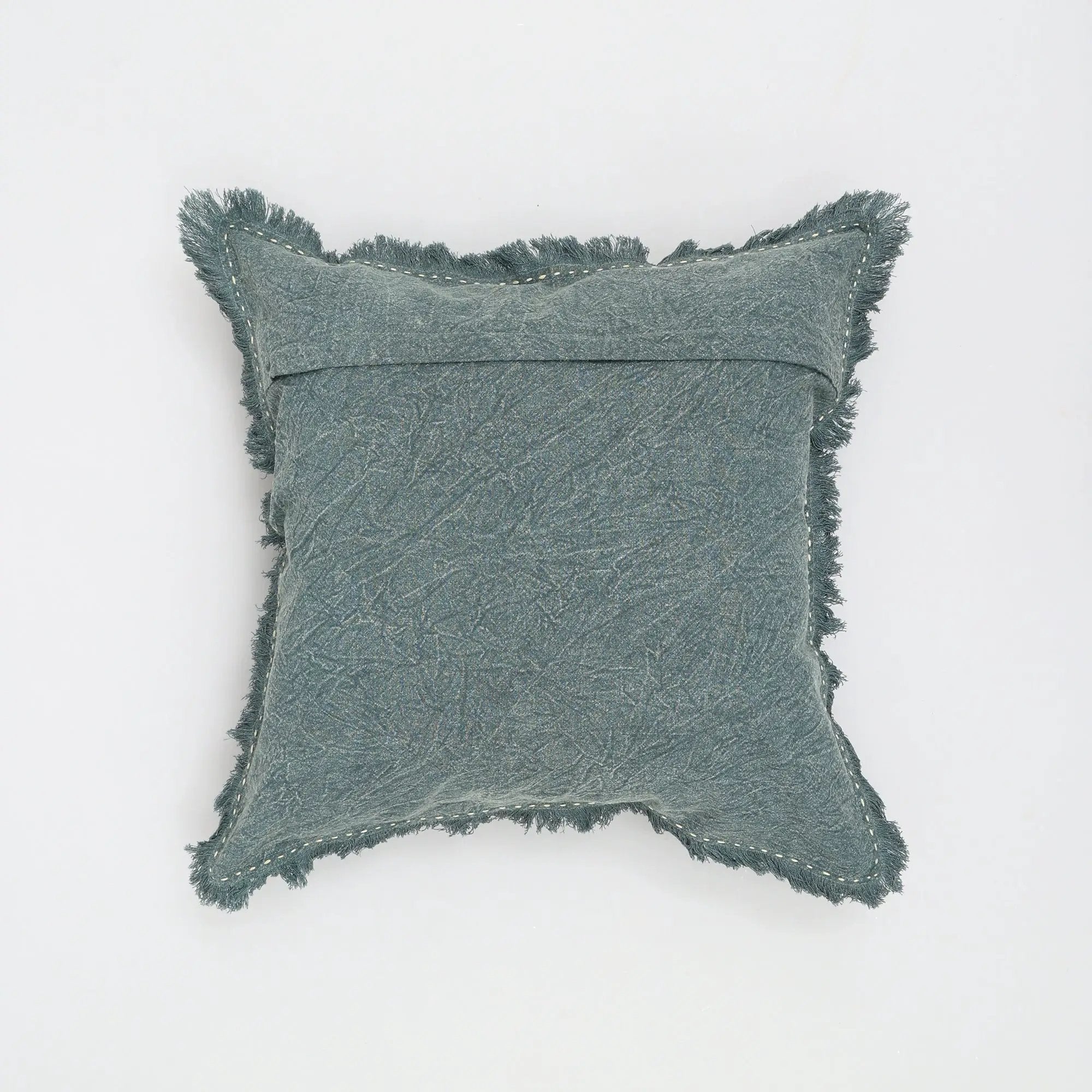 Stonewashed Linen Throw Pillow with Handworked Edges & Fringe - 22x22 by HouseOfZazla