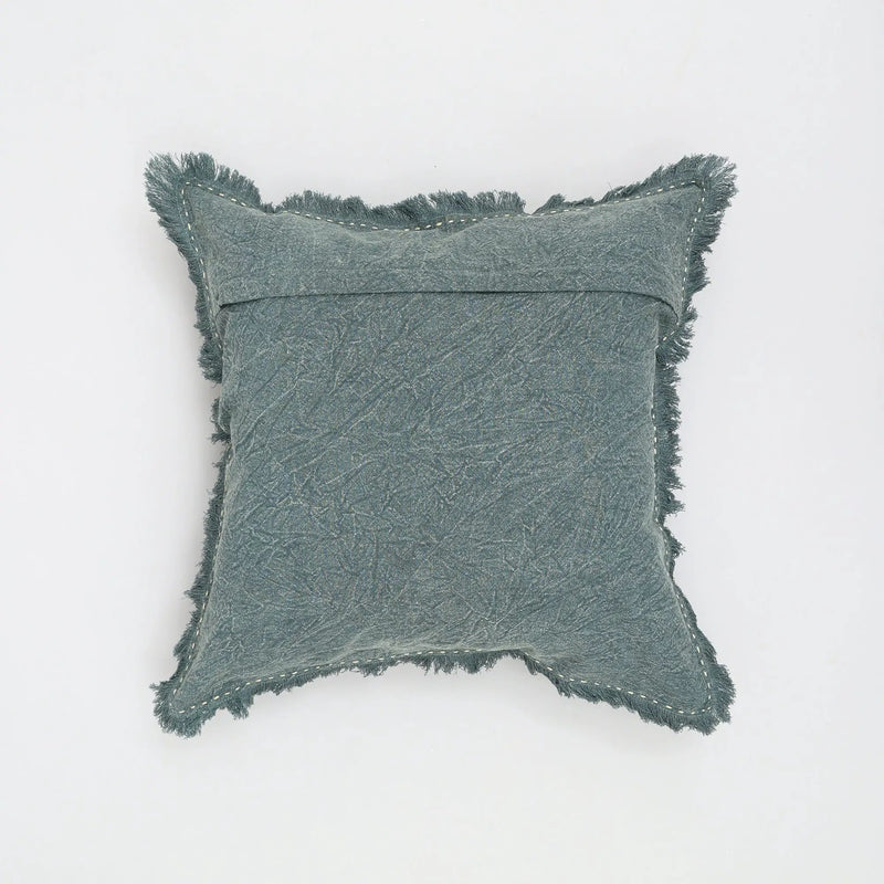 Stonewashed Linen Throw Pillow with Handworked Edges & Fringe - 22x22 by HouseOfZazla