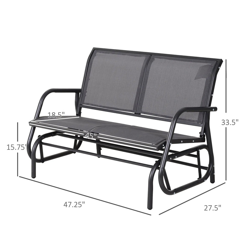 Outsunny - 2 Person Outdoor Glider Bench, Patio Double Swing Rocking Chair Loveseat With Powder Coated Steel Frame For Backyard Garden Porch - Gray by Unique Piece Furniture