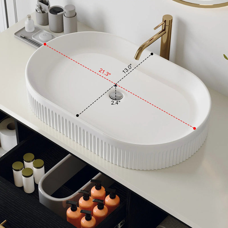 Modern 39.4-In Wall-Mounted Bathroom Vanity with Oval Ceramic Sink by HouseOfZazla