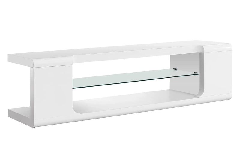 TV Stand, Console, Media Entertainment Center, Storage Shelves, Glossy Contemporary & Modern - White by Unique Piece Furniture