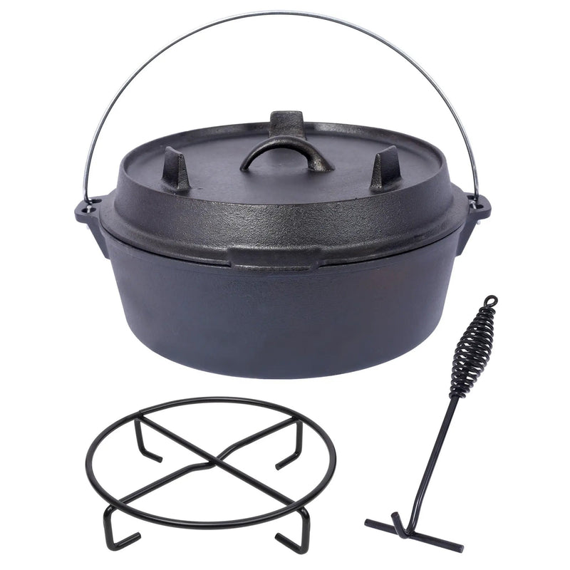 Pre-Seasoned Cast Dutch Oven with Skillet Lid and Pot Rack by HouseOfZazla