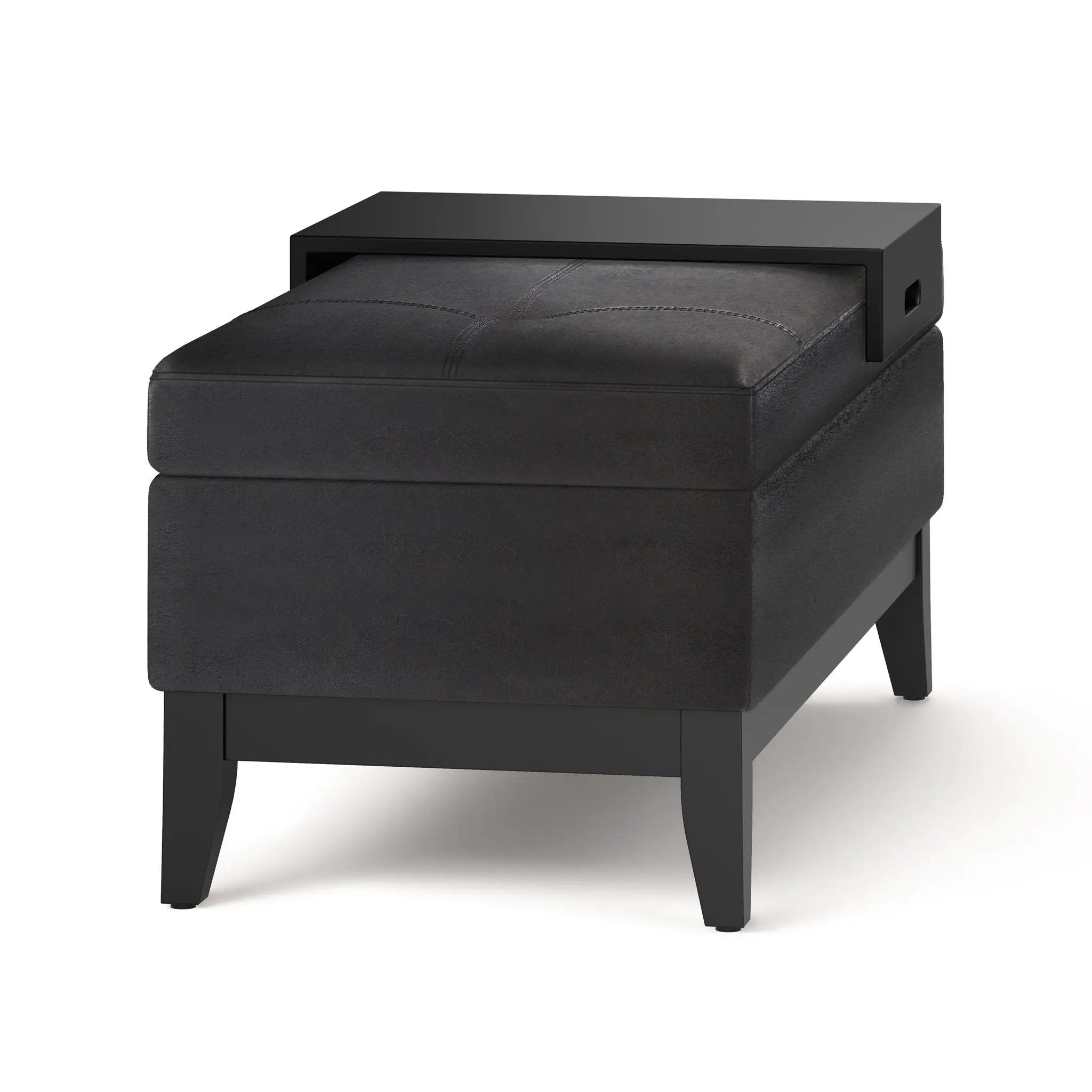 Oregon - Storage Ottoman Bench With Tray - Distressed Black by Unique Piece Furniture