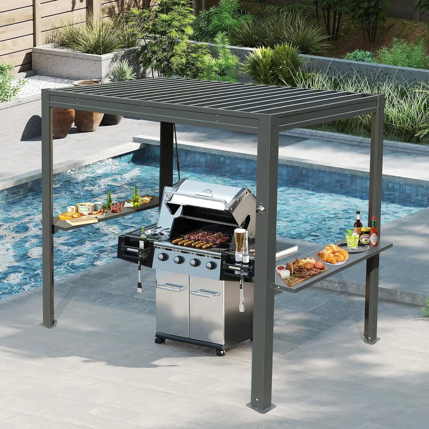 8x5 Ft Grill Louvered Pergola for Outdoor Grill by HouseOfZazla