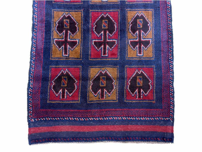 2' 9" X 4' 5" Vintage Handmade Tribal Wool Rug Balouchi Afghan Rug Blue Red 3x5 by Jewel Rugs