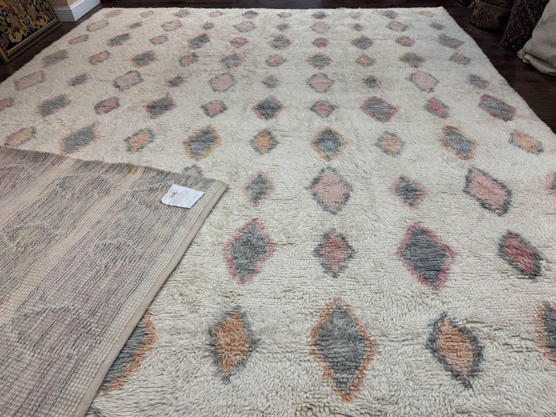 Large Modern Contemporary Indian Shag Rug 11x14, Ivory, Handmade Wool Carpet by Jewel Rugs