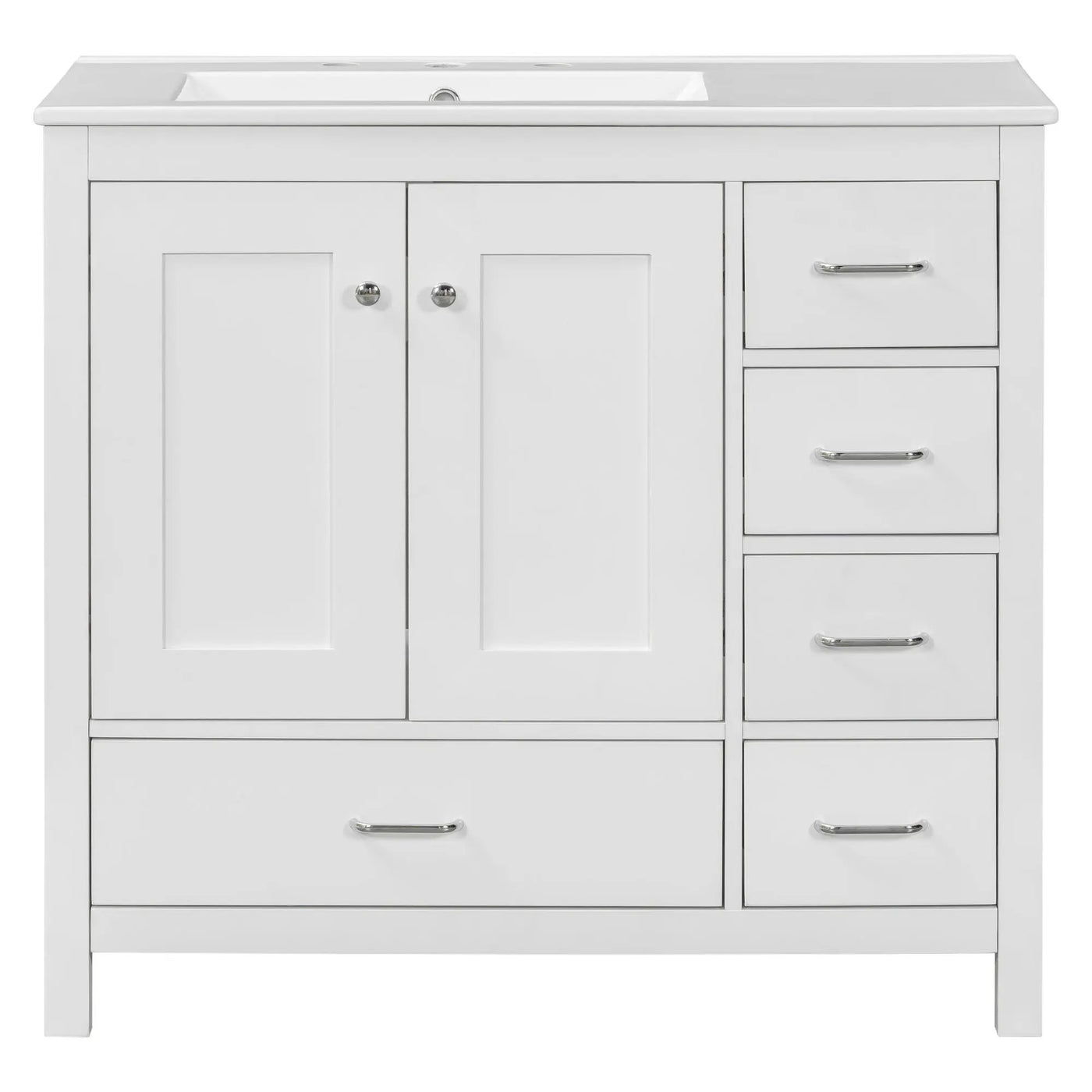 Bathroom Vanity With Ceramic Sink Combo, Abundant Storage Cabinet 2 Soft Close Doors And 5 Drawers by Unique Piece Furniture