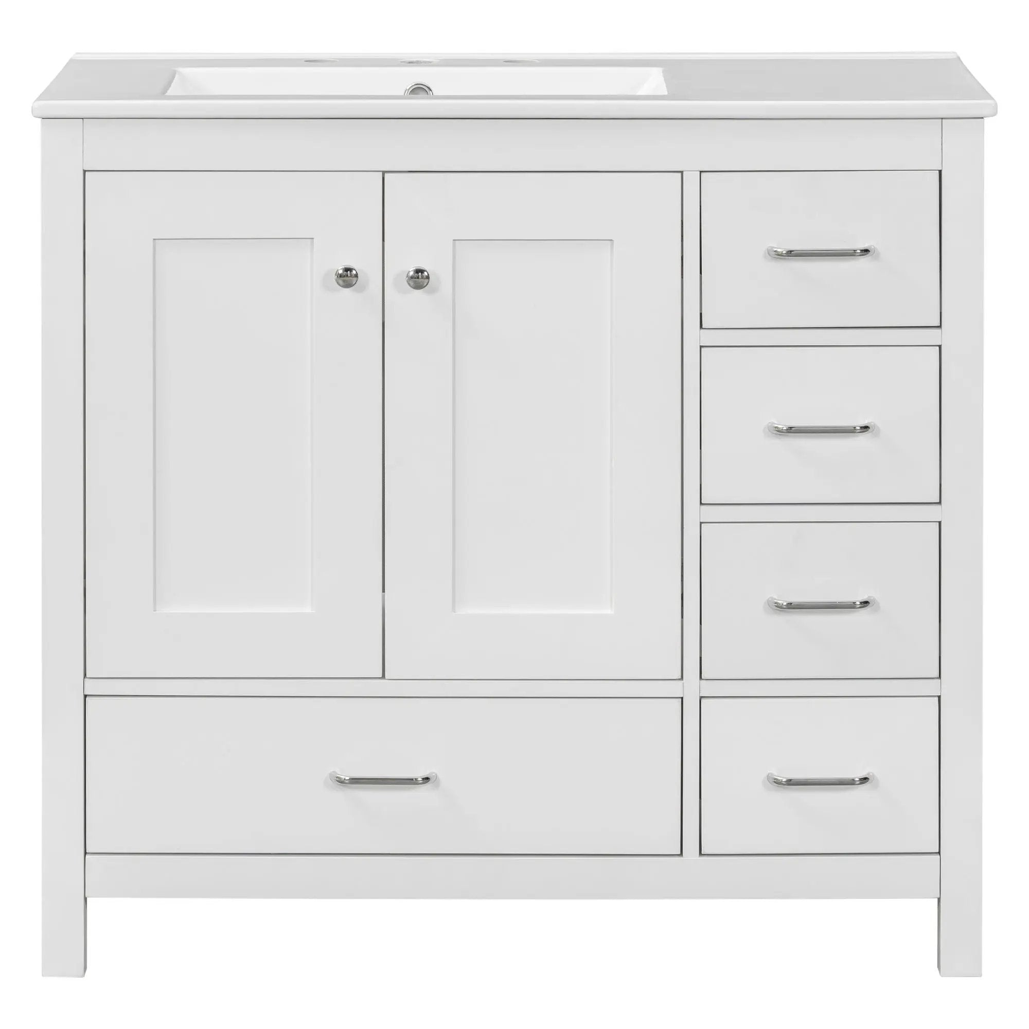 Bathroom Vanity With Ceramic Sink Combo, Abundant Storage Cabinet 2 Soft Close Doors And 5 Drawers by Unique Piece Furniture