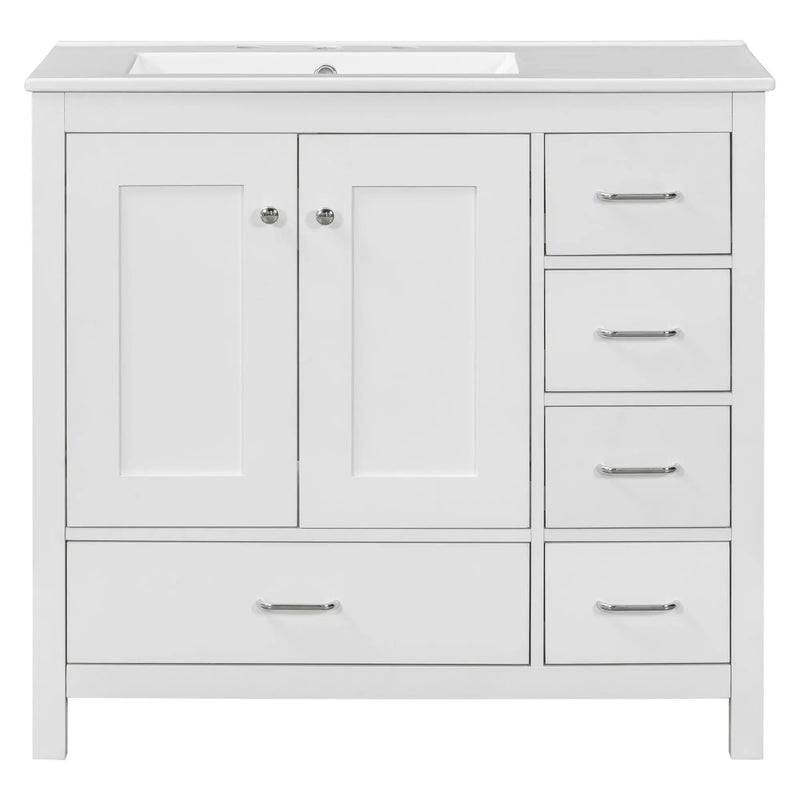 Bathroom Vanity With Ceramic Sink Combo, Abundant Storage Cabinet 2 Soft Close Doors And 5 Drawers by Unique Piece Furniture
