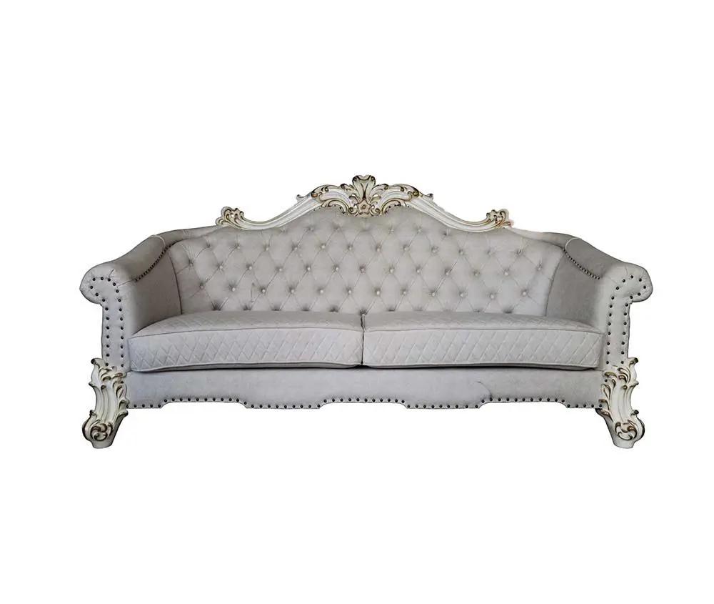 Vendome II - Sofa With 6 Pillows - Two Tone Ivory Fabric & Antique Pearl by Unique Piece Furniture