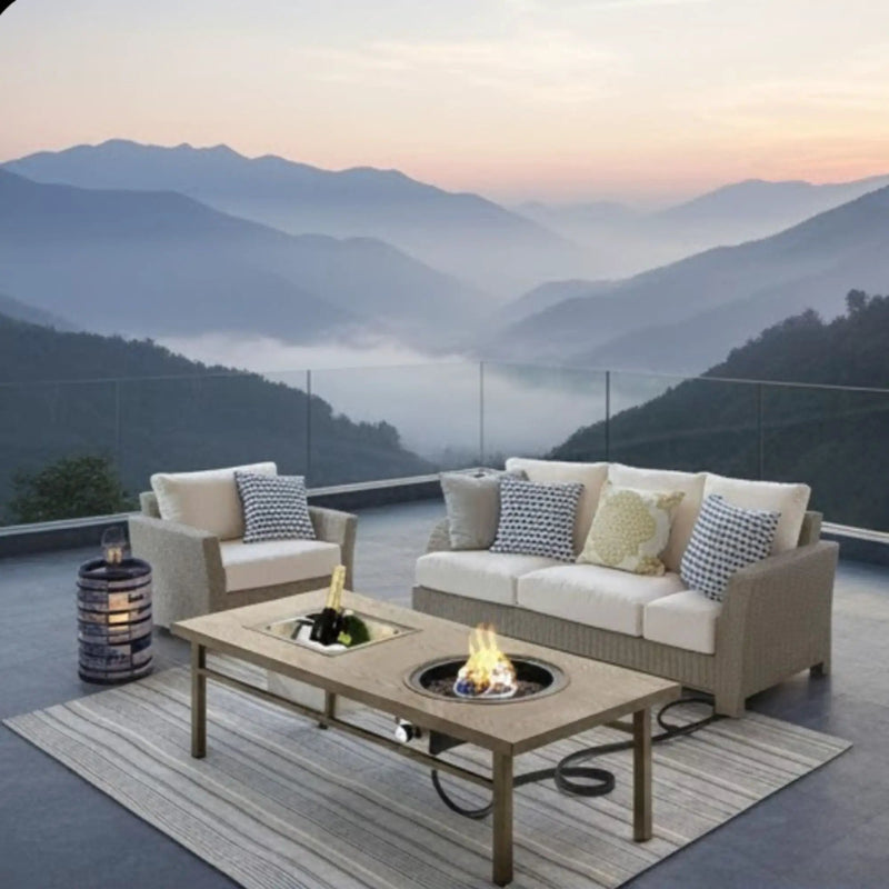 3 In 1 Outdoor Propane Fire Pit Table 50, 000 BTU With Ice Bucket - Beige by HouseOfZazla