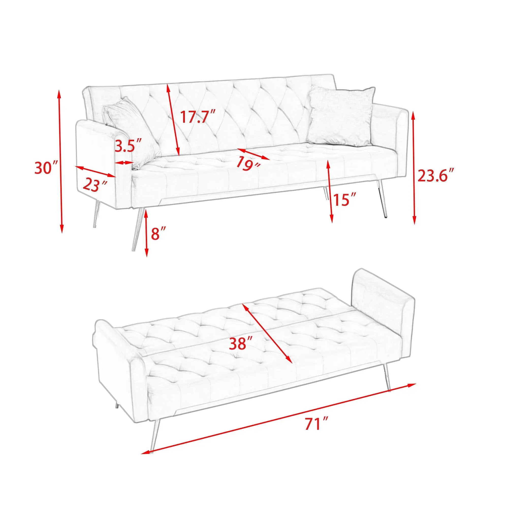 71-inch Foldable Double Sofa with American Retro Style by HouseOfZazla