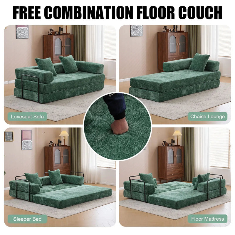 Convertible Floor Sofa Bed With Pillow Back Support Armrest by Unique Piece Furniture
