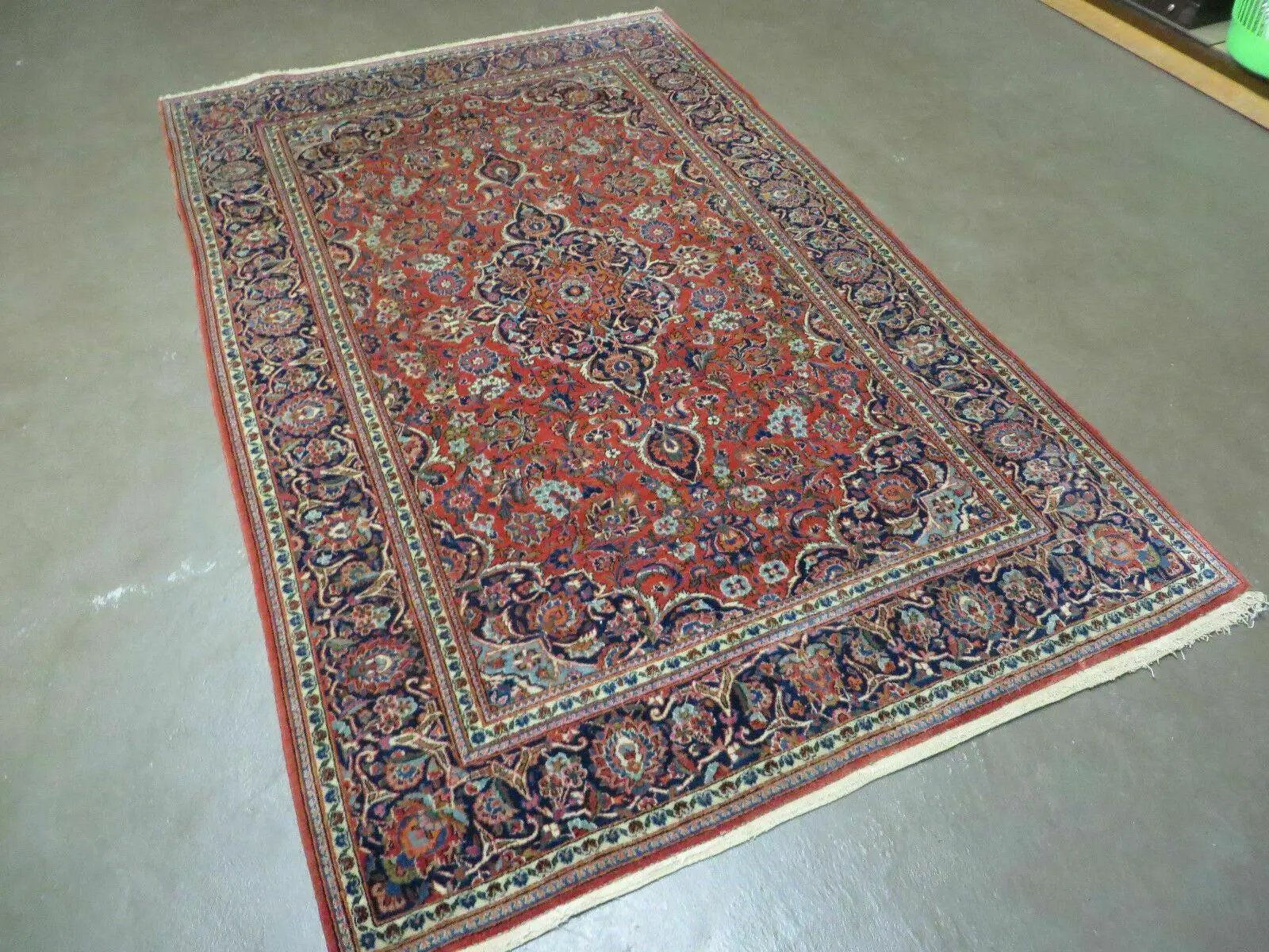 Persian Kashan Rug 4x7, Red and Navy Blue Semi Antique Vintage Wool Oriental Carpet, Hand Knotted Rug, Floral Medallion, High Quality Fine Carpet by Jewel Rugs