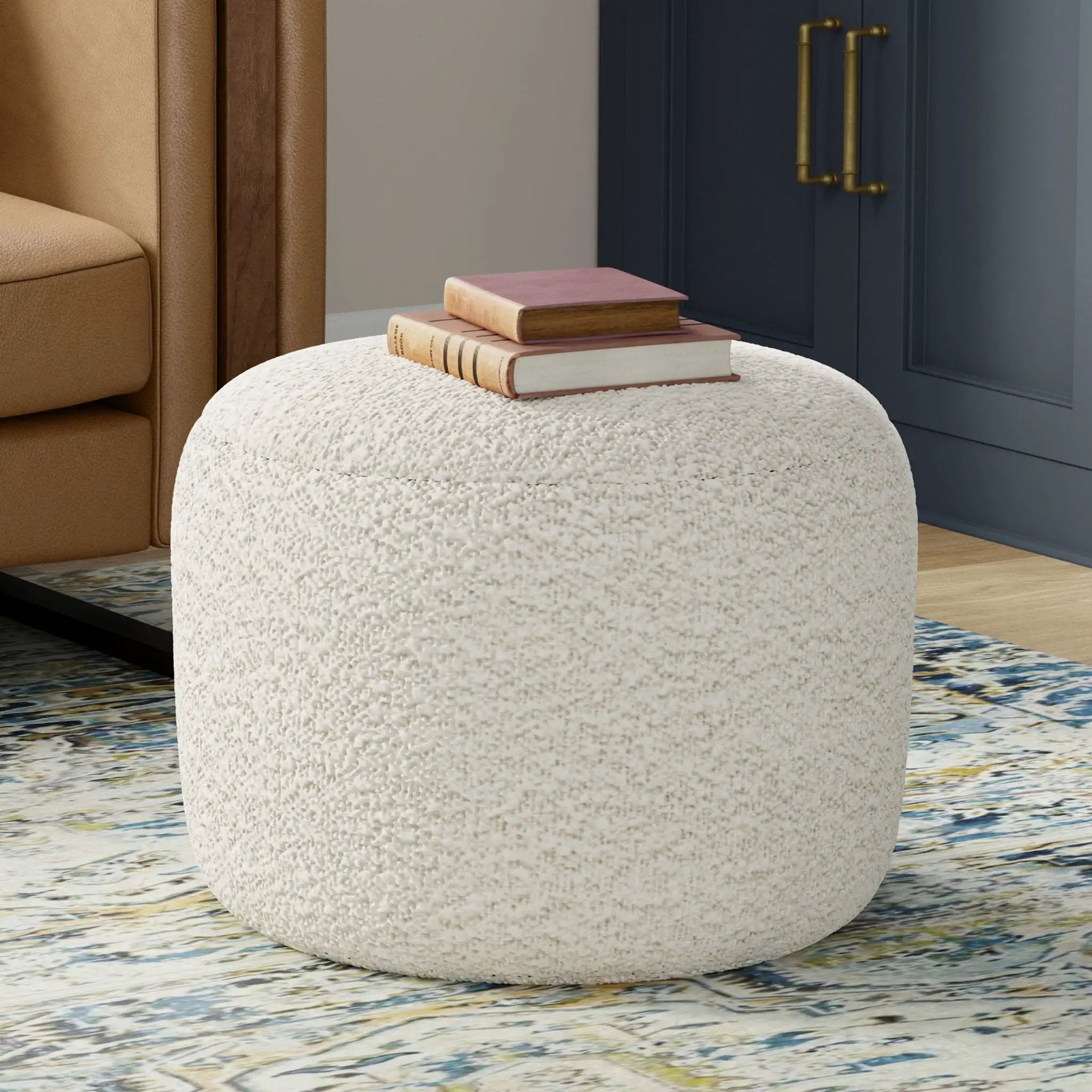 Chantal - Round Pouf - White by HouseOfZazla