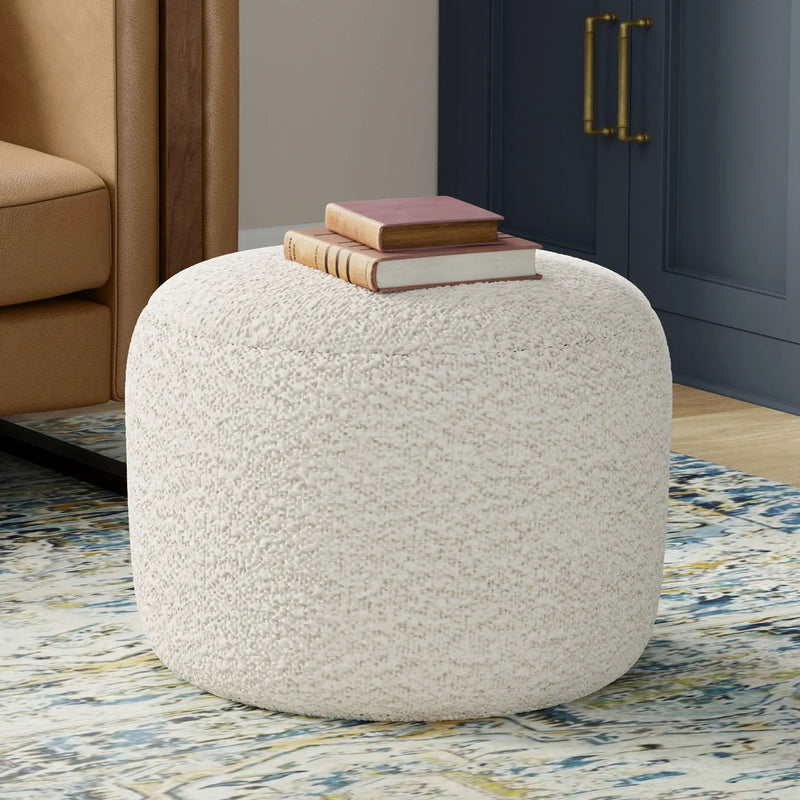 Chantal - Round Pouf - White by HouseOfZazla