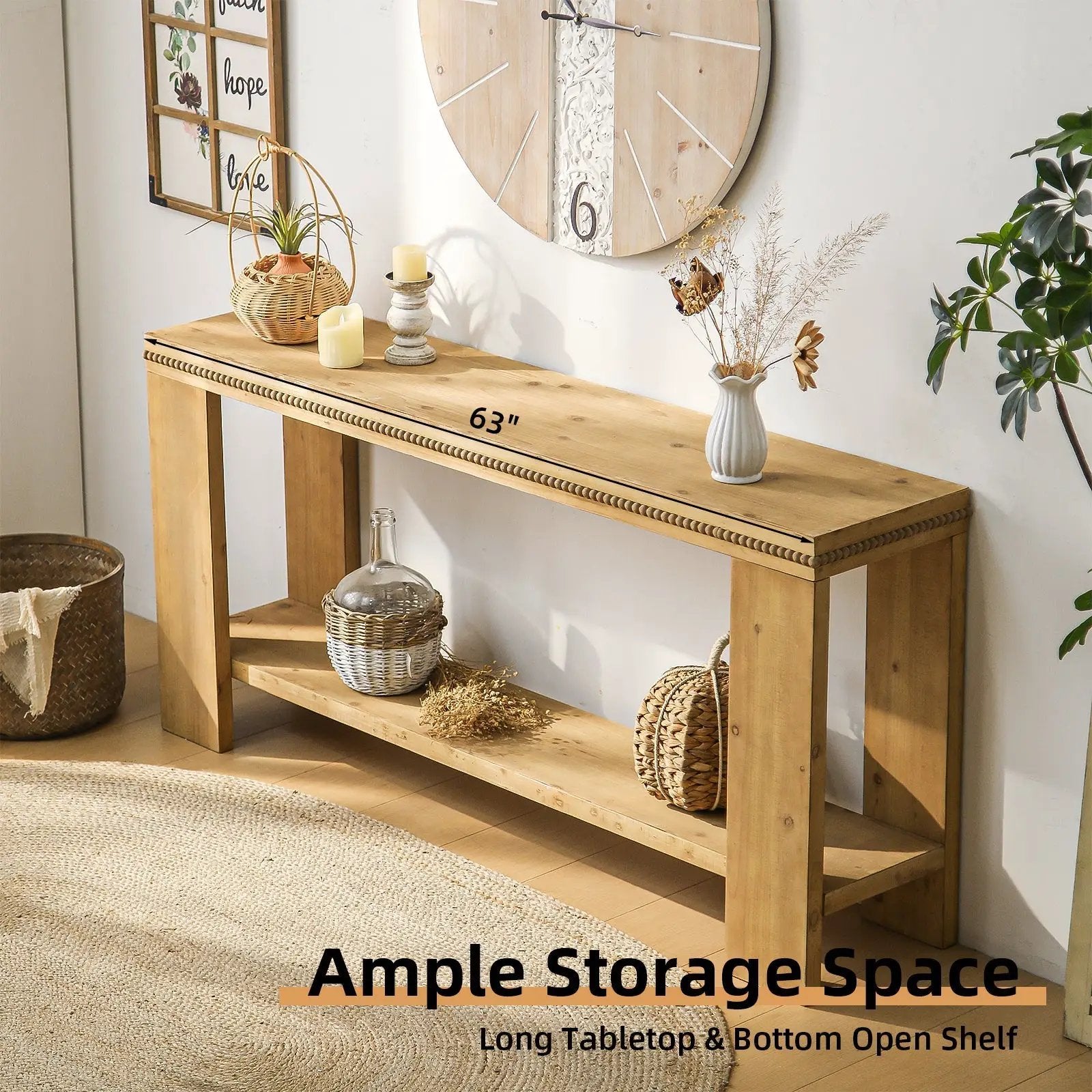 63" Boho Console Table with Storage Shelf – Rustic Farmhouse Sofa Table by HouseOfZazla