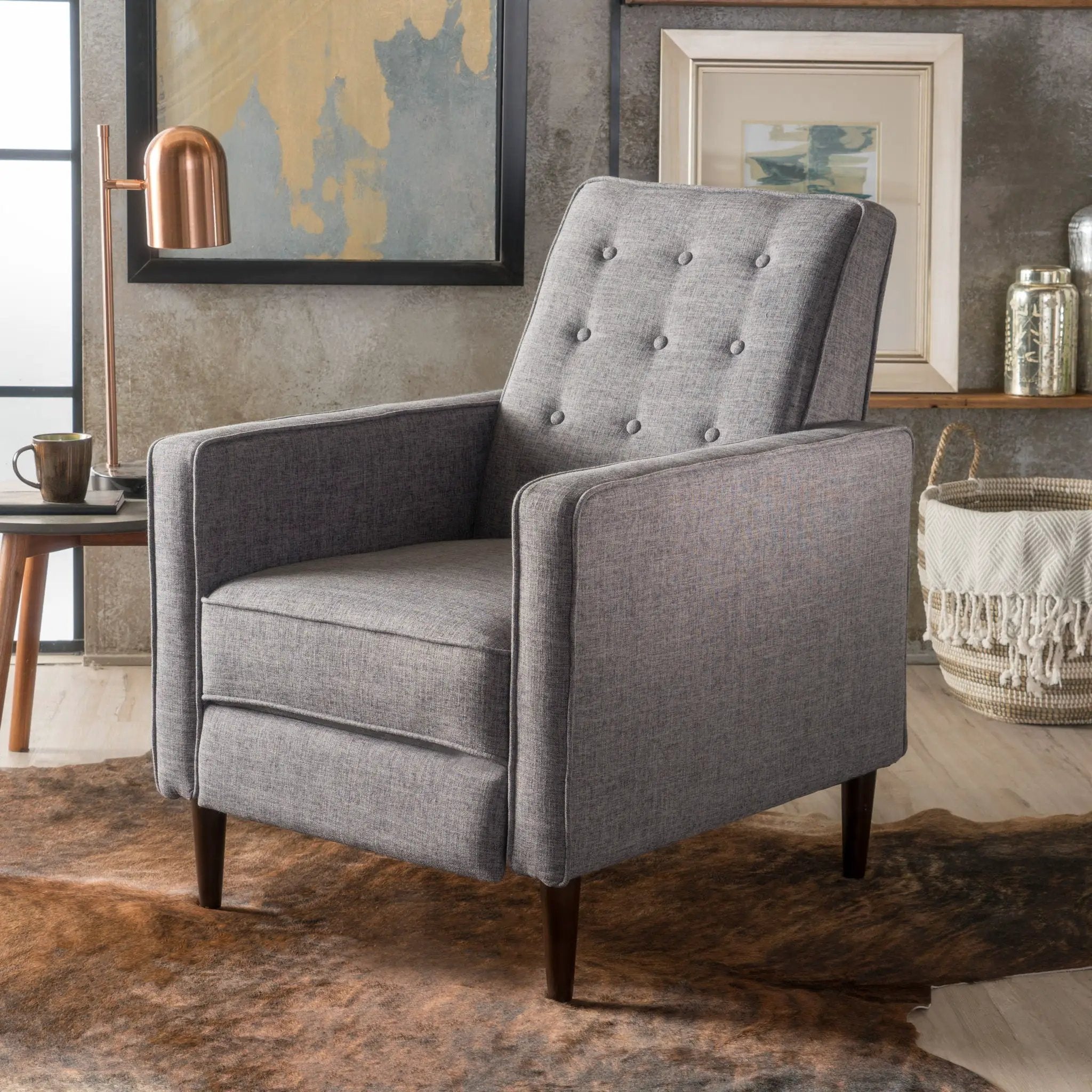 Mid-Century Modern Recliner With Button Tufted Waffle Stitch by Unique Piece Furniture