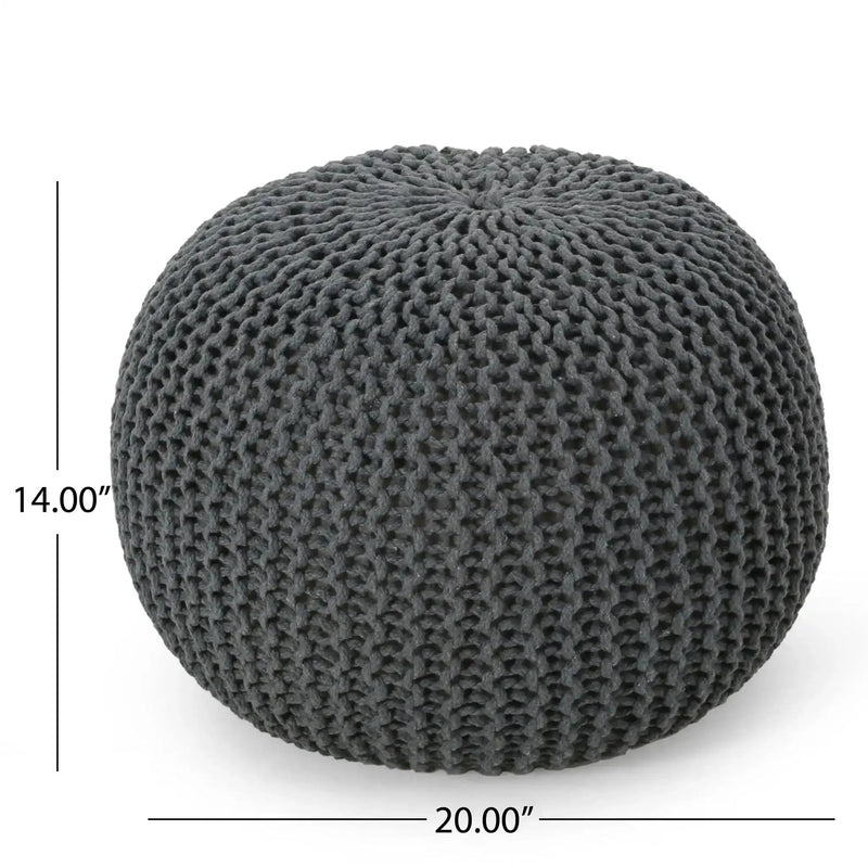 Bordeaux Knitted Cotton Round Pouf - Versatile Ottoman and Floor Cushion by HouseOfZazla