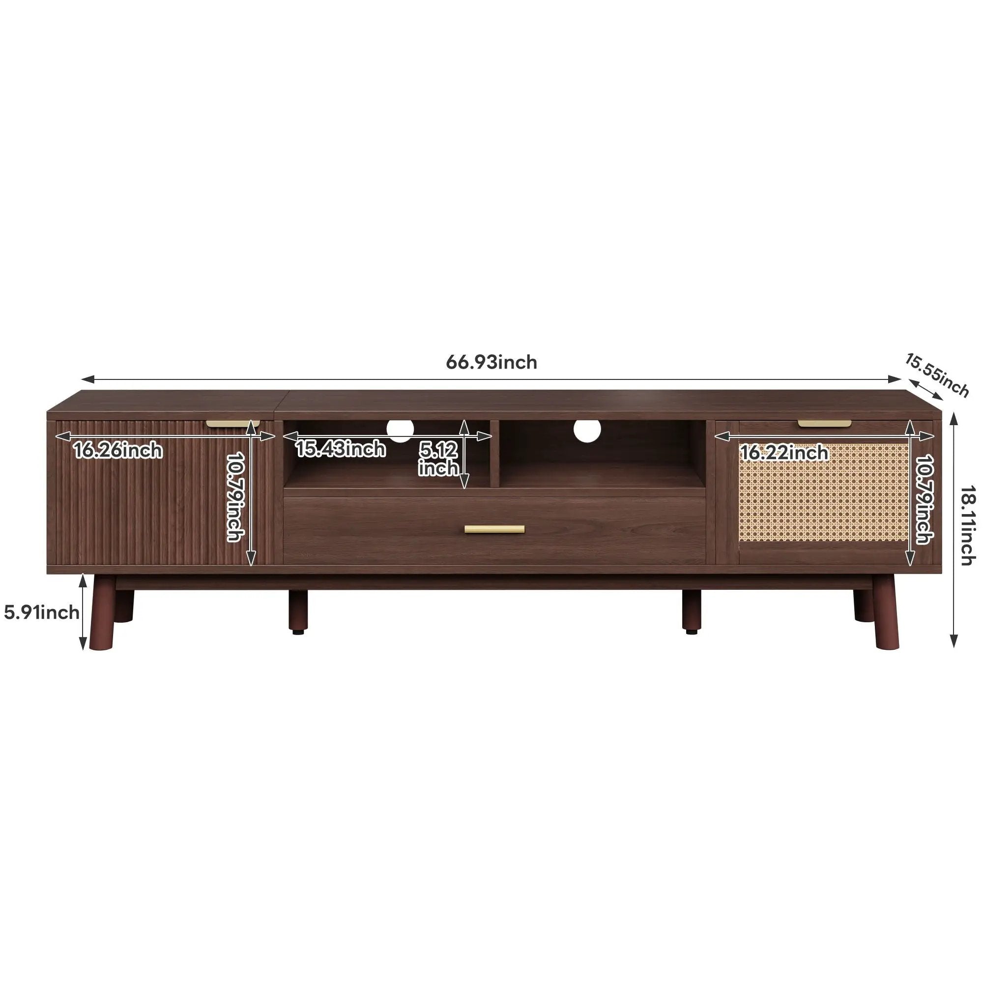 TV Stand For 75" TVs With Soft Closing Doors, Console With Accents And Drop Down Cabinet - Dark Brown by Unique Piece Furniture