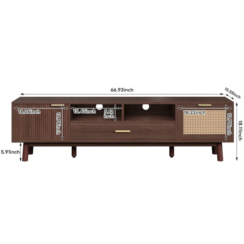 TV Stand for 75" TVs with Soft-Closing Doors and Drop-Down Cabinet by HouseOfZazla