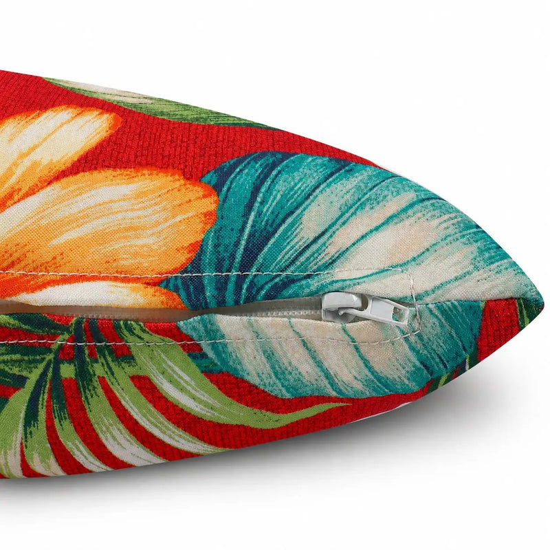 2 Pack Outdoor Lumbar Pillow Covers - Red Tropical by HouseOfZazla