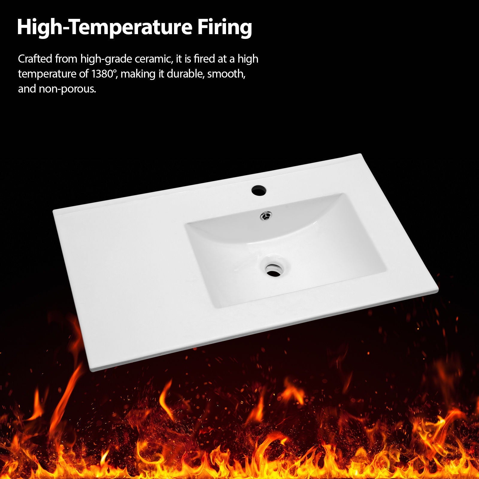 Rectangular Single Vanity Top With 1 Faucet Hole And Overflow, 32" X 18", Spacious Left Countertop For Storage - White by HouseOfZazla
