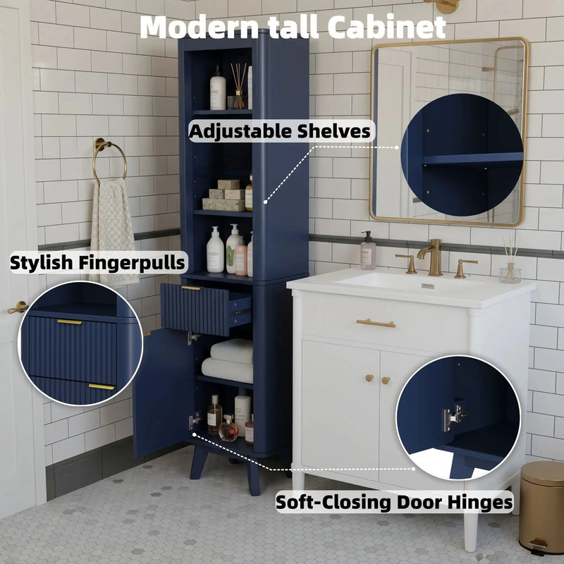 Tall Bathroom Storage Cabinet With Adjustable Shelves And 1 Drawer & Door by HouseOfZazla
