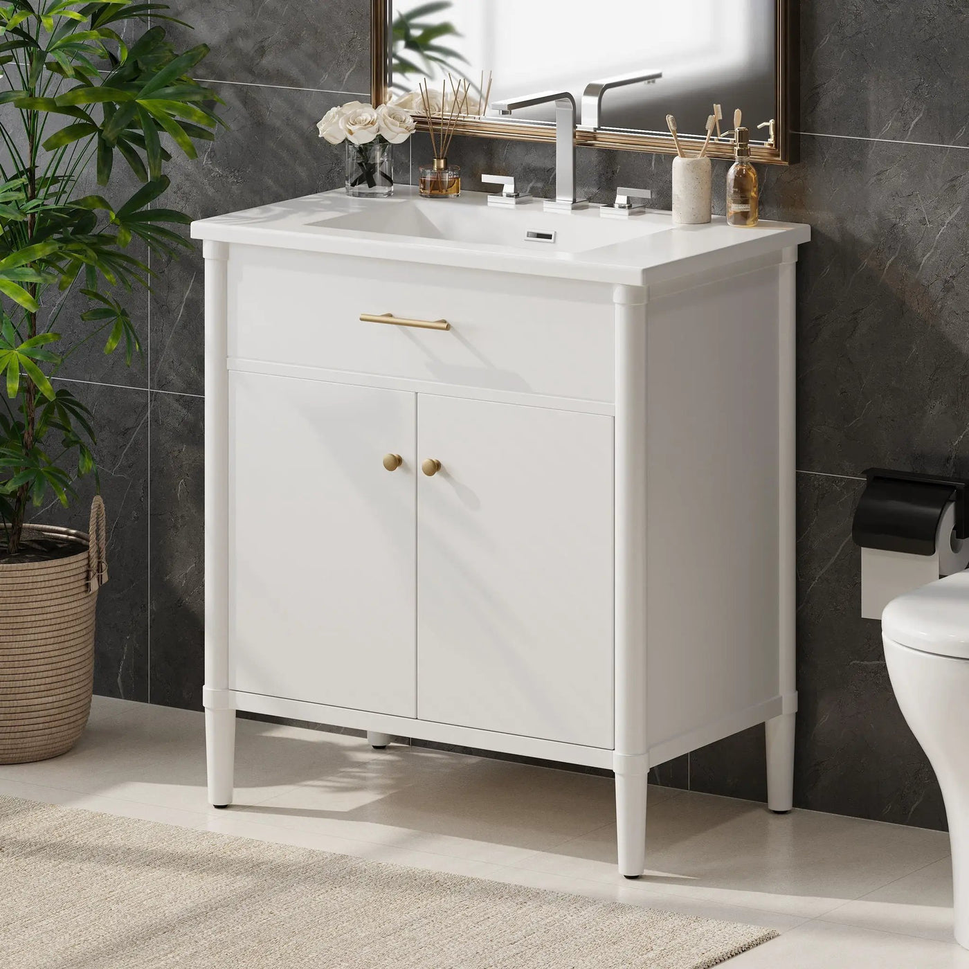 Bathroom Vanity With Sink, Soft Close Doors And Adjustable Shelf by HouseOfZazla