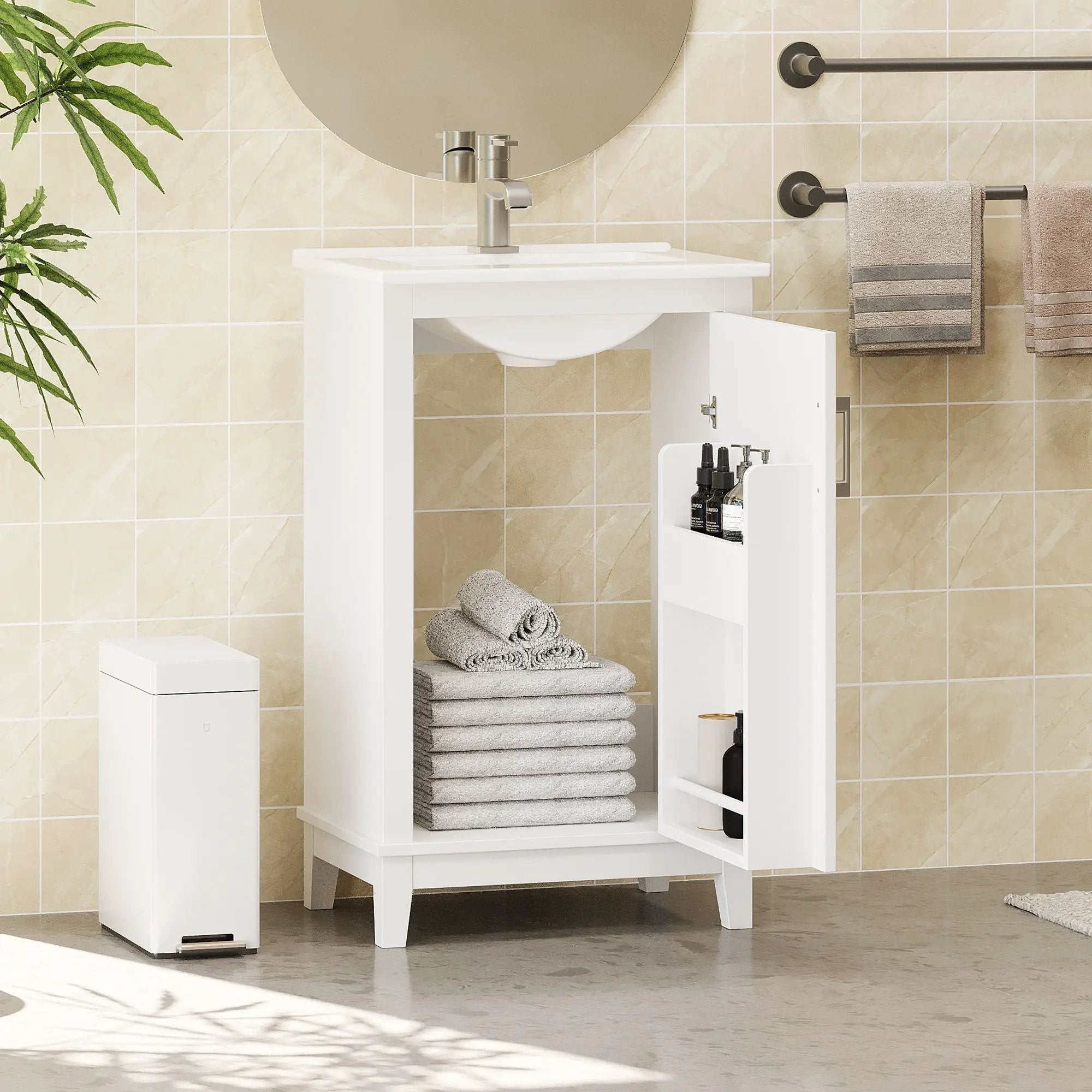 Modern Small Bathroom Vanity Cabinet With Ceramic Basin, Ample Storage, 1 Soft Close Door by HouseOfZazla